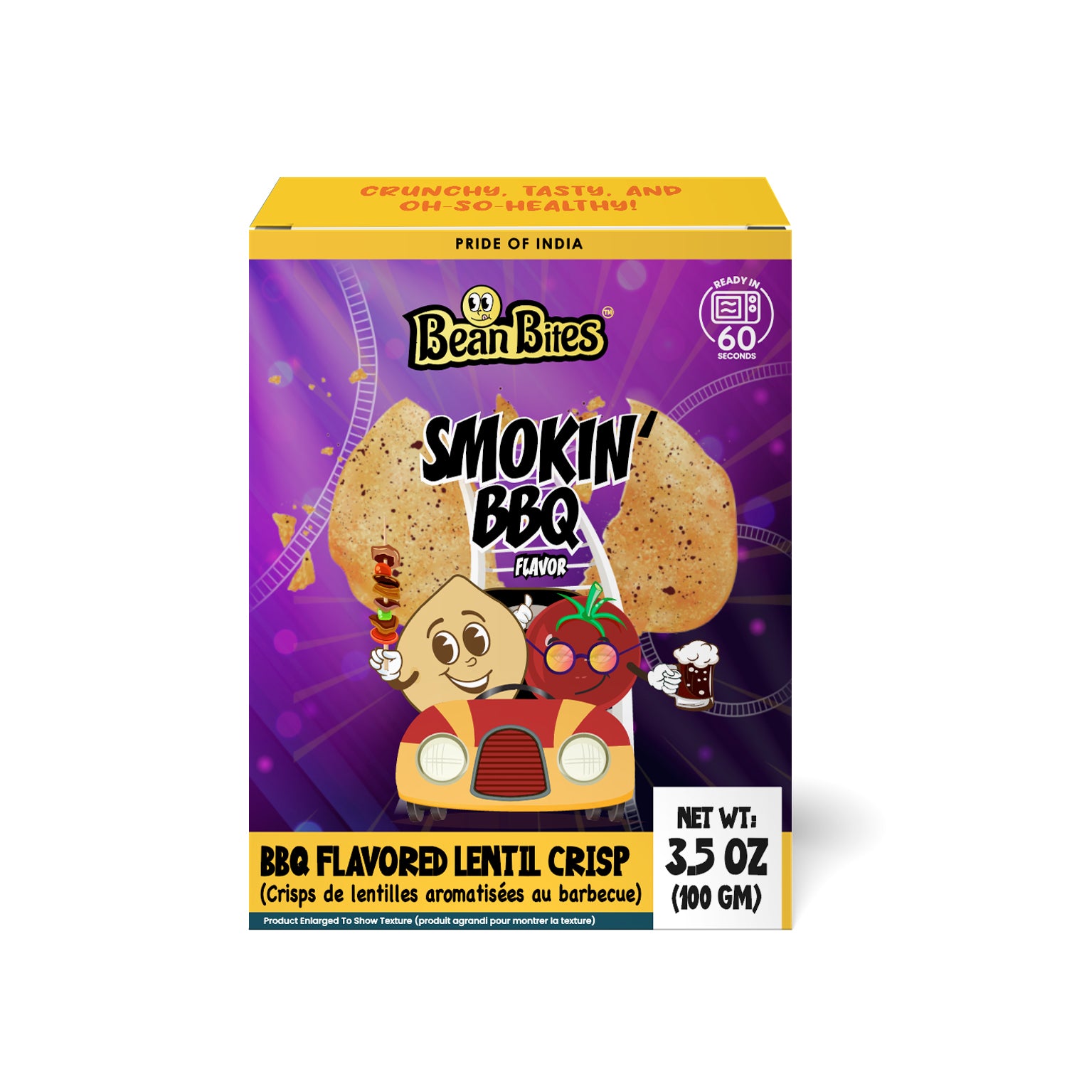 Bean Bites | Smokin’ BBQ Lentil Crisp 3.53 oz (100 g) | Round Crunchy Crisps - Pride Of India