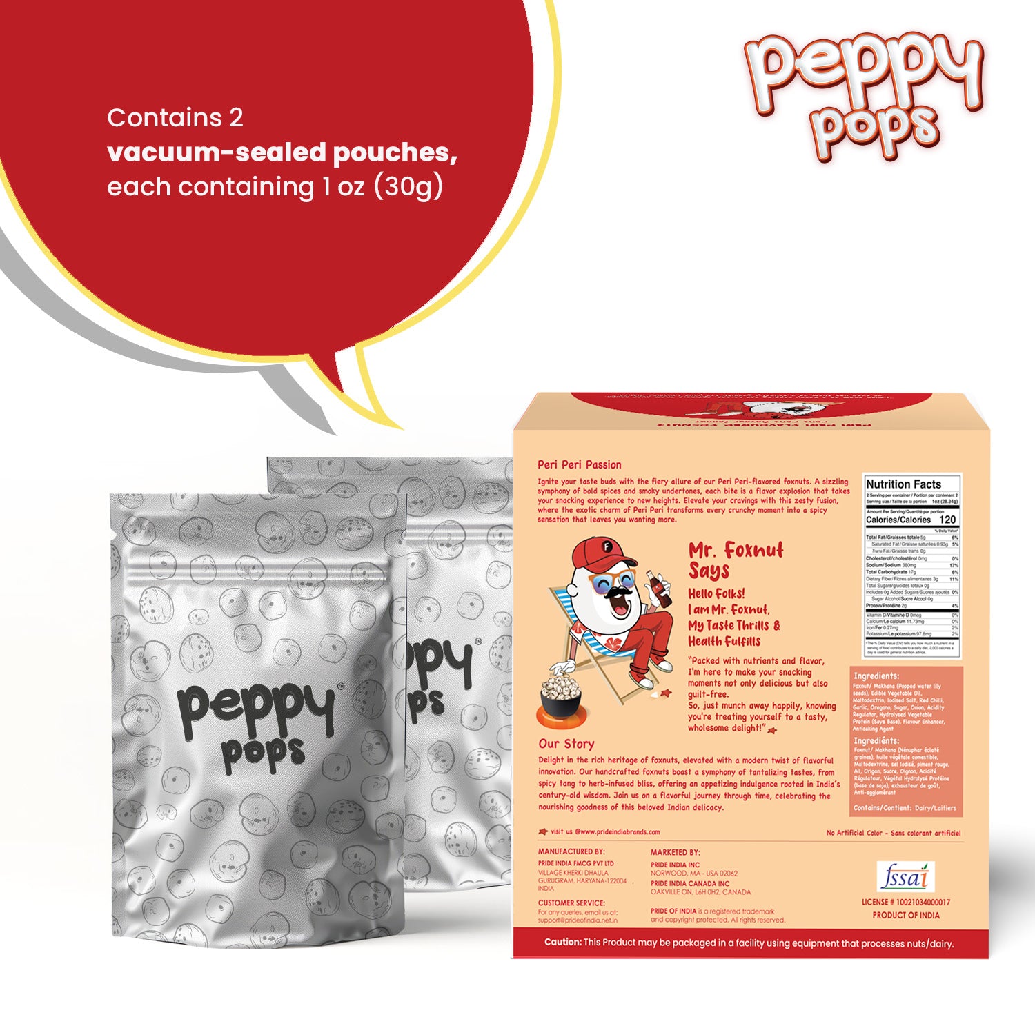 PEPPY POPS PERI PERI ROASTED FOXNUTS - Pride Of India