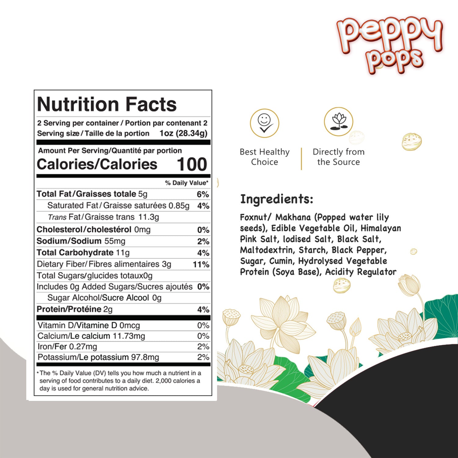 PEPPY POPS HIMALAYAN SALT & PEPPER ROASTED FOXNUTS - Pride Of India